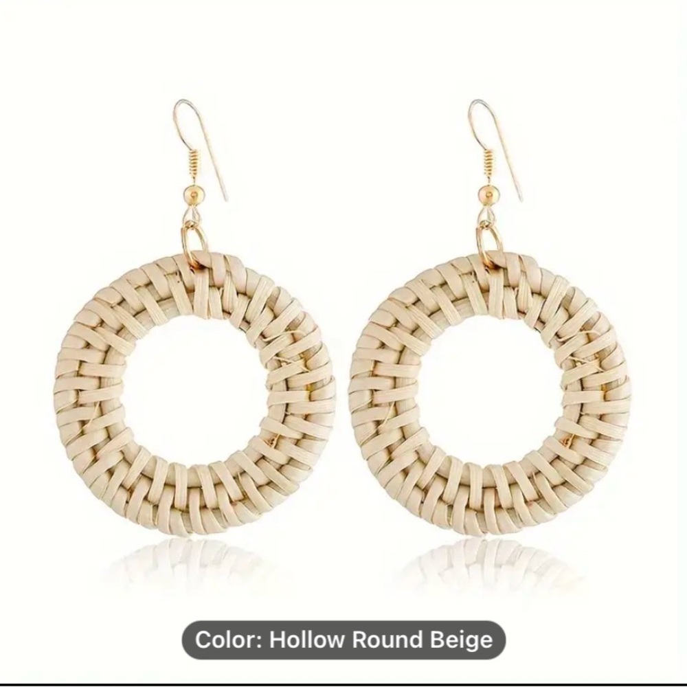 Beige Woven Hoop Earrings
